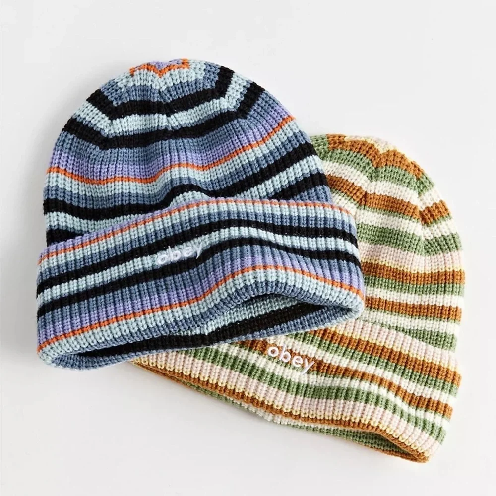 New🌟  OBEY Charlie Striped Beanie-Beige Multi